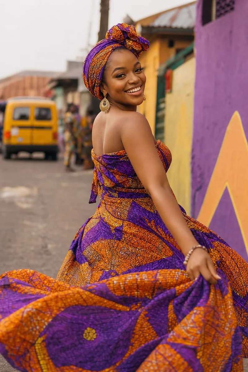 Illustrative fashion creator on a colourful Lagos street